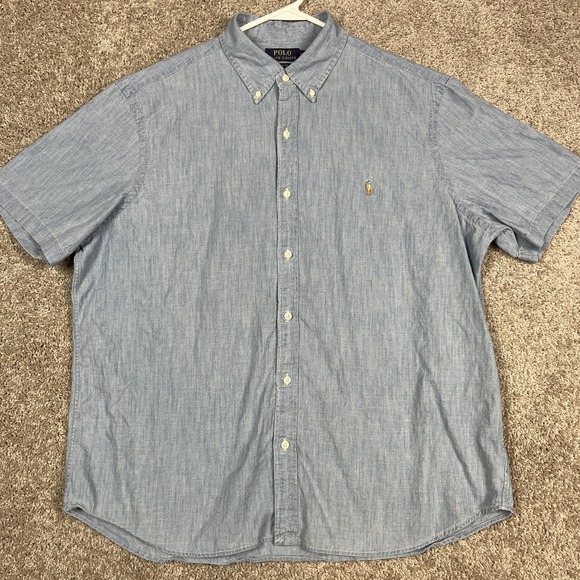 Polo Ralph Lauren Shirt Mens XL Blue Short Sleeve Button Down Classic Fit Pony - Picture 1 of 10